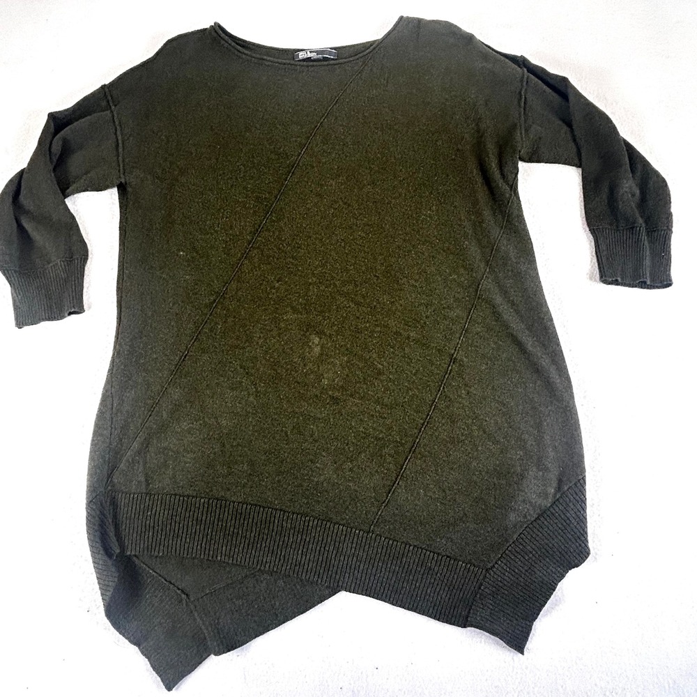 89th & Madison Womens Olive Green Asymmetrical‎ Hem Tunic Sweater Size M 01948